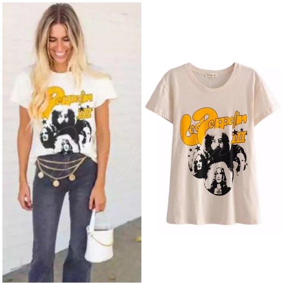 Tops - Cream Led Zeppelin Band Group Graphic Tee